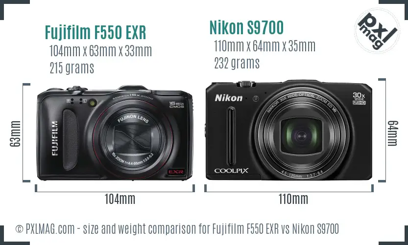 Fujifilm F550 EXR vs Nikon S9700 size comparison Fujifilm F550 EXR vs Nikon S9700 size comparison