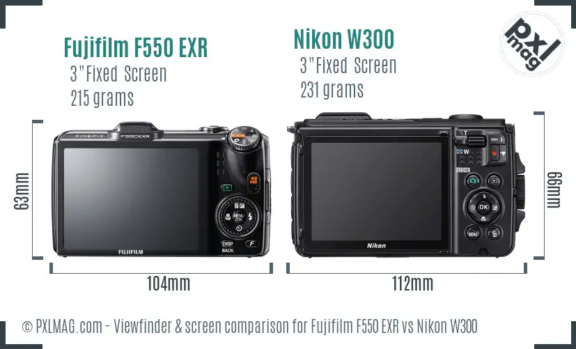 Fujifilm F550 EXR vs Nikon W300 Screen and Viewfinder comparison Fujifilm F550 EXR vs Nikon W300 Screen and Viewfinder comparison