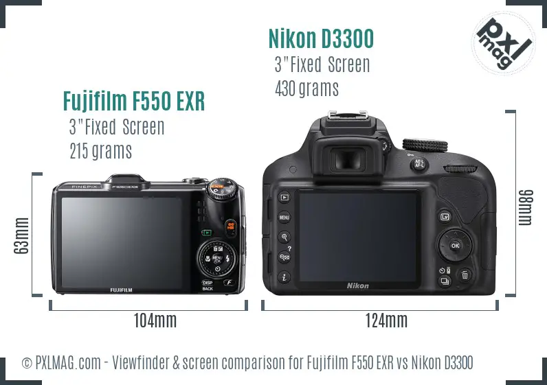 Fujifilm F550 EXR vs Nikon D3300 Screen and Viewfinder comparison