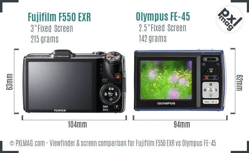 Fujifilm F550 EXR vs Olympus FE-45 Screen and Viewfinder comparison Fujifilm F550 EXR vs Olympus FE-45 Screen and Viewfinder comparison