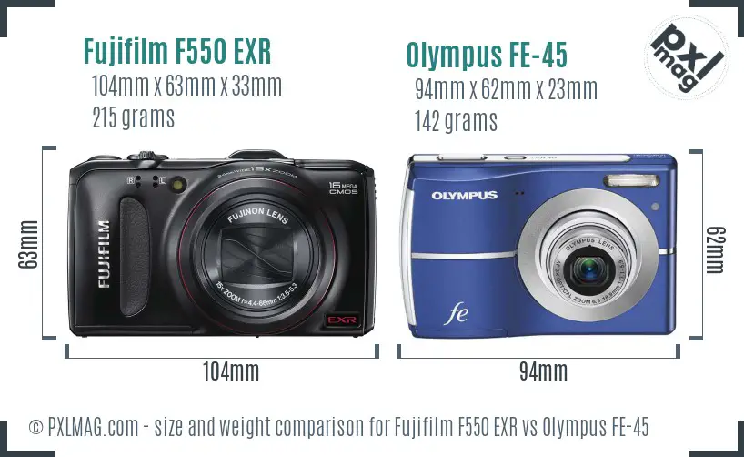 Fujifilm F550 EXR vs Olympus FE-45 size comparison Fujifilm F550 EXR vs Olympus FE-45 size comparison