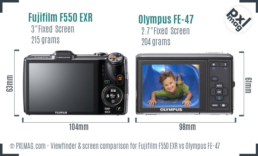 Fujifilm F550 EXR vs Olympus FE-47 Screen and Viewfinder comparison
