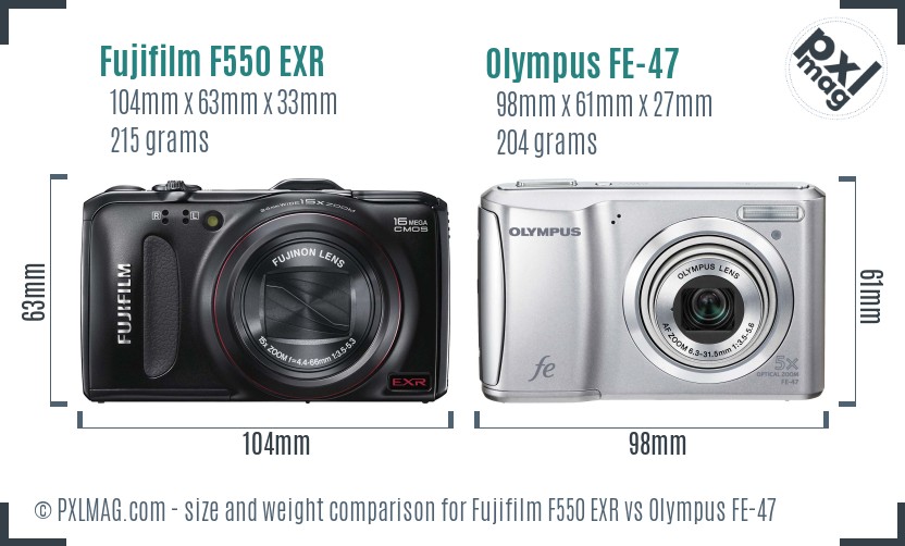 Fujifilm F550 EXR vs Olympus FE-47 size comparison