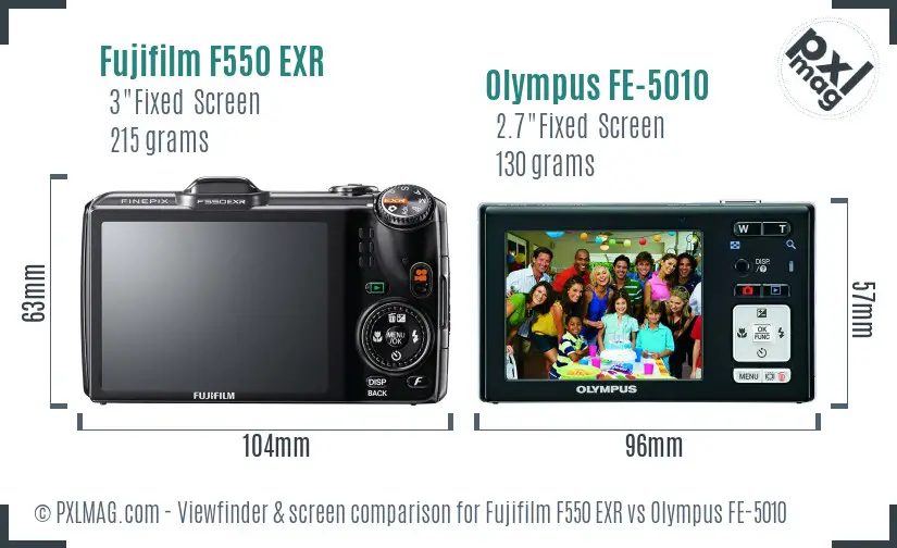 Fujifilm F550 EXR vs Olympus FE-5010 Screen and Viewfinder comparison Fujifilm F550 EXR vs Olympus FE-5010 Screen and Viewfinder comparison