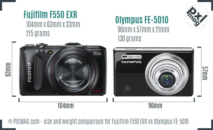 Fujifilm F550 EXR vs Olympus FE-5010 size comparison Fujifilm F550 EXR vs Olympus FE-5010 size comparison