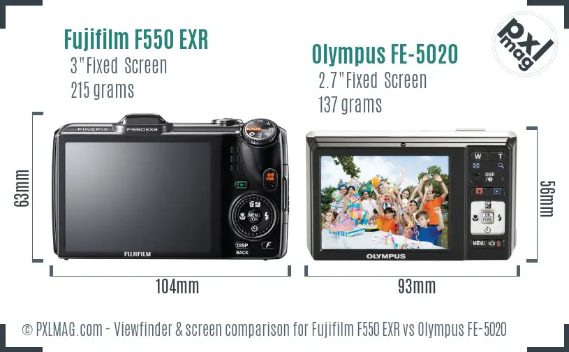 Fujifilm F550 EXR vs Olympus FE-5020 Screen and Viewfinder comparison Fujifilm F550 EXR vs Olympus FE-5020 Screen and Viewfinder comparison