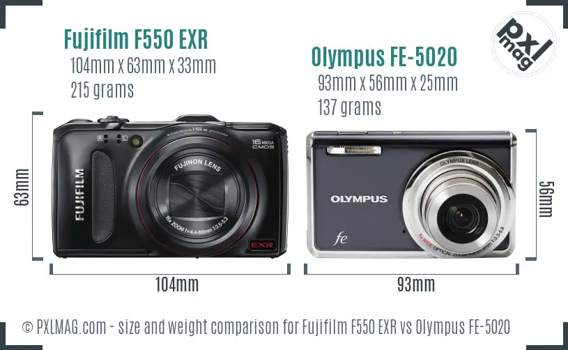 Fujifilm F550 EXR vs Olympus FE-5020 size comparison Fujifilm F550 EXR vs Olympus FE-5020 size comparison