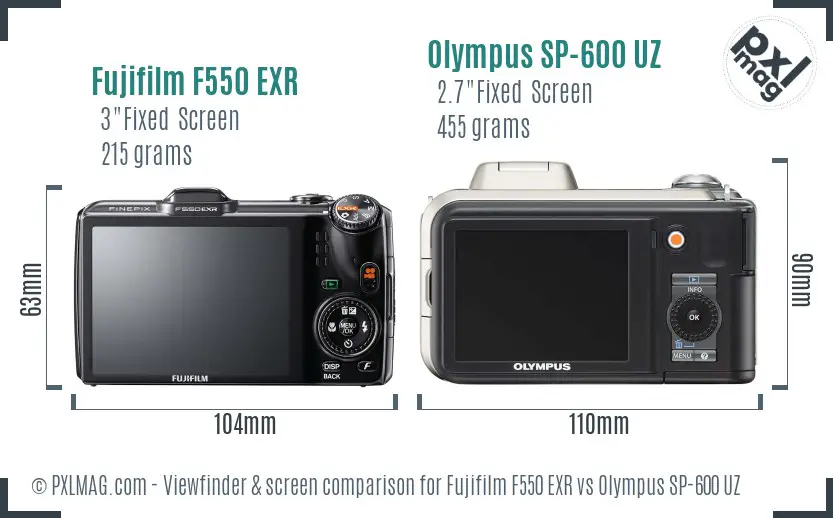 Fujifilm F550 EXR vs Olympus SP-600 UZ Screen and Viewfinder comparison