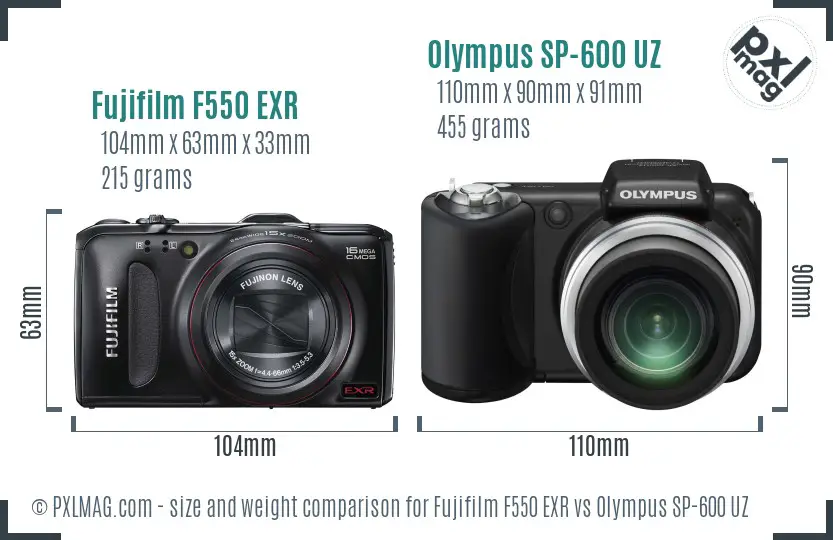 Fujifilm F550 EXR vs Olympus SP-600 UZ size comparison