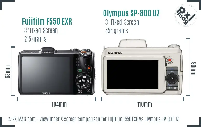 Fujifilm F550 EXR vs Olympus SP-800 UZ Screen and Viewfinder comparison Fujifilm F550 EXR vs Olympus SP-800 UZ Screen and Viewfinder comparison