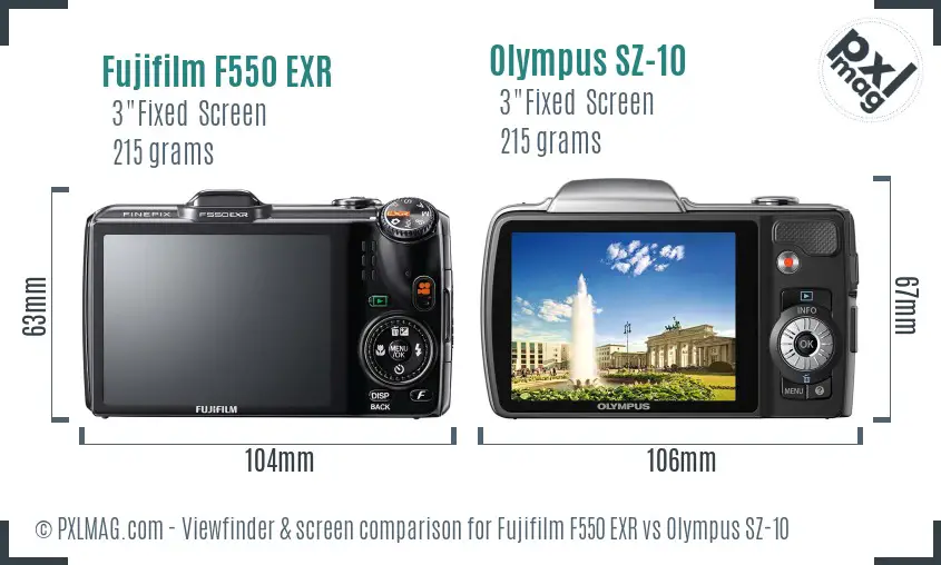 Fujifilm F550 EXR vs Olympus SZ-10 Screen and Viewfinder comparison