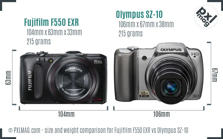 Fujifilm F550 EXR vs Olympus SZ-10 size comparison