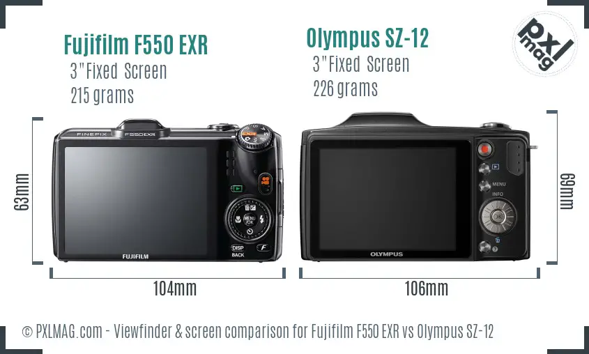 Fujifilm F550 EXR vs Olympus SZ-12 Screen and Viewfinder comparison