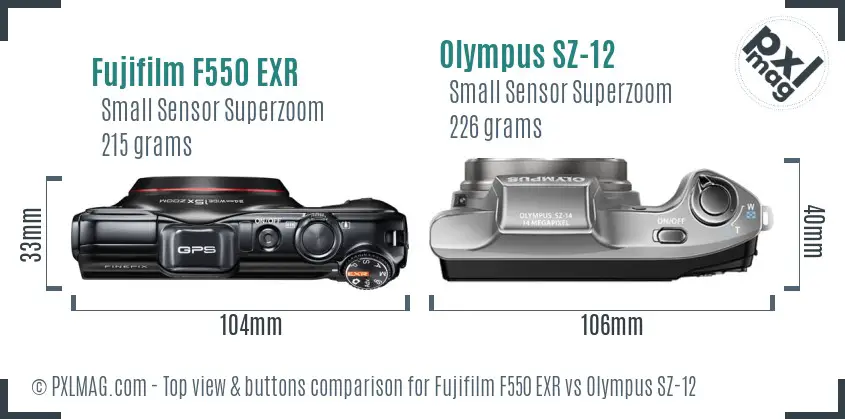 Fujifilm F550 EXR vs Olympus SZ-12 top view buttons comparison