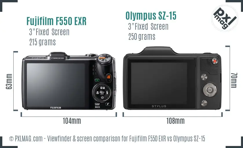 Fujifilm F550 EXR vs Olympus SZ-15 Screen and Viewfinder comparison