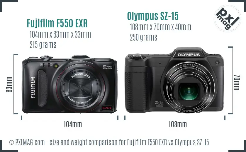 Fujifilm F550 EXR vs Olympus SZ-15 size comparison