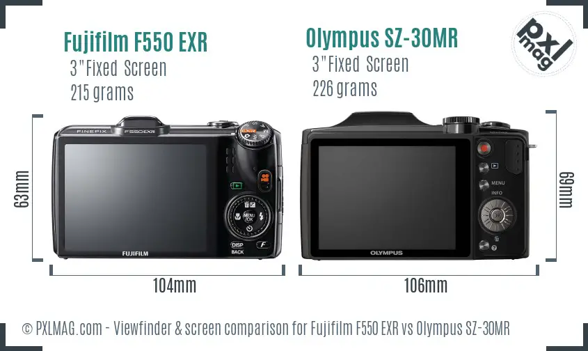 Fujifilm F550 EXR vs Olympus SZ-30MR Screen and Viewfinder comparison