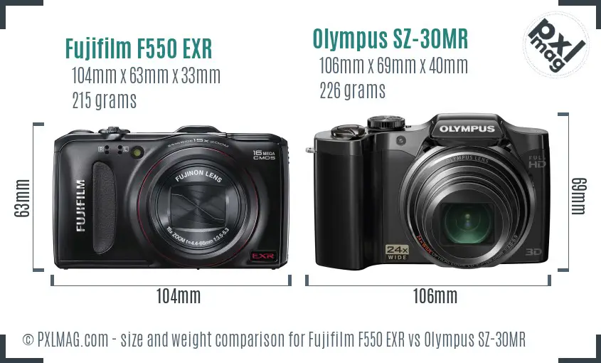 Fujifilm F550 EXR vs Olympus SZ-30MR size comparison