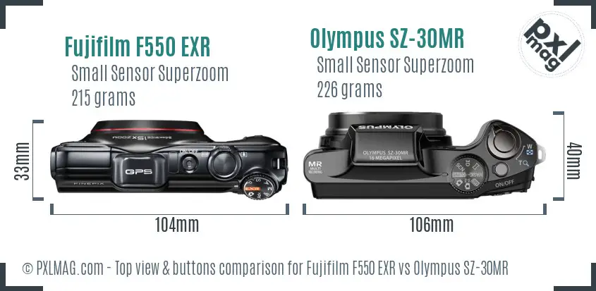 Fujifilm F550 EXR vs Olympus SZ-30MR top view buttons comparison