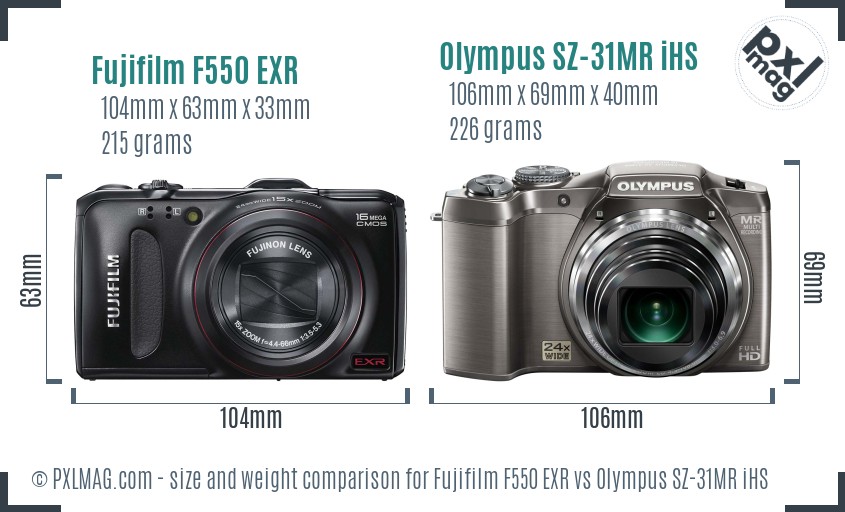 Fujifilm F550 EXR vs Olympus SZ-31MR iHS size comparison
