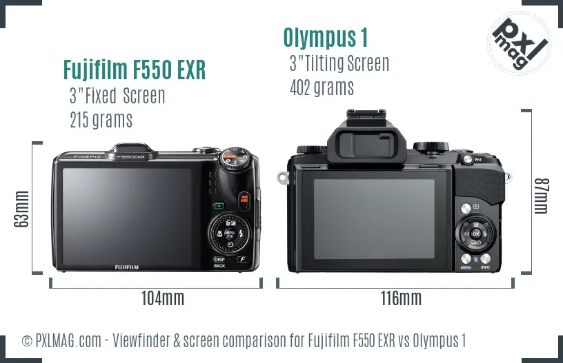 Fujifilm F550 EXR vs Olympus 1 Screen and Viewfinder comparison