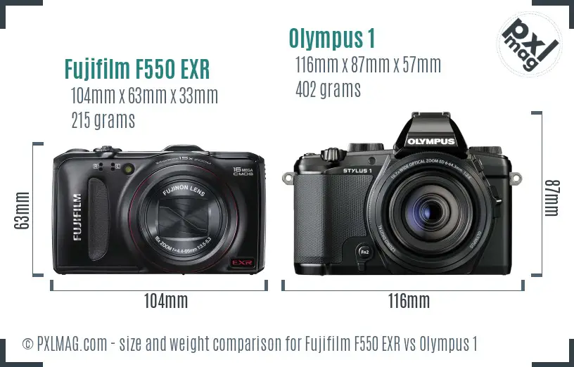 Fujifilm F550 EXR vs Olympus 1 size comparison