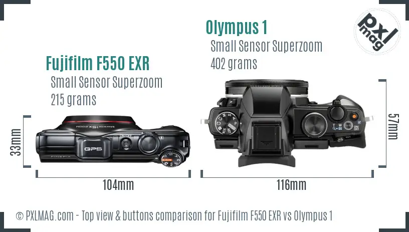 Fujifilm F550 EXR vs Olympus 1 top view buttons comparison