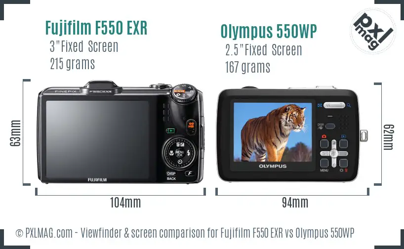 Fujifilm F550 EXR vs Olympus 550WP Screen and Viewfinder comparison