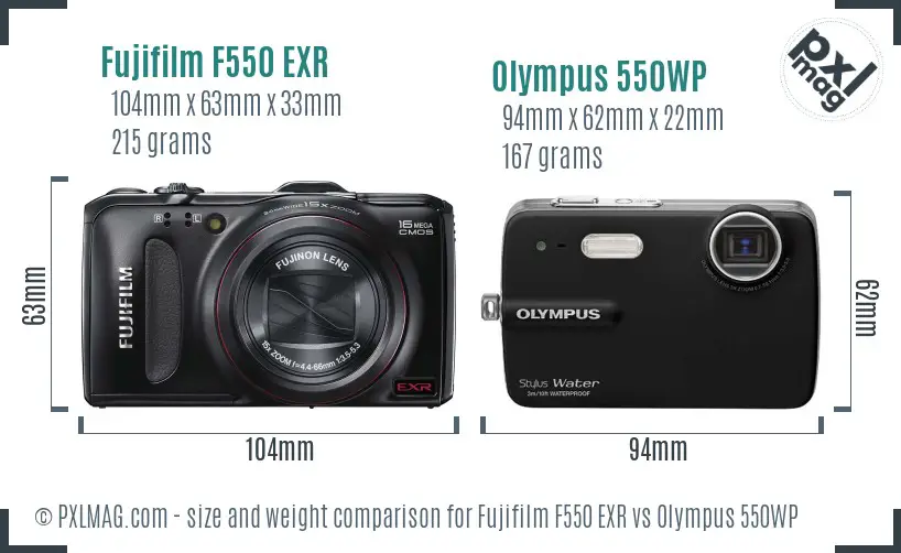 Fujifilm F550 EXR vs Olympus 550WP size comparison