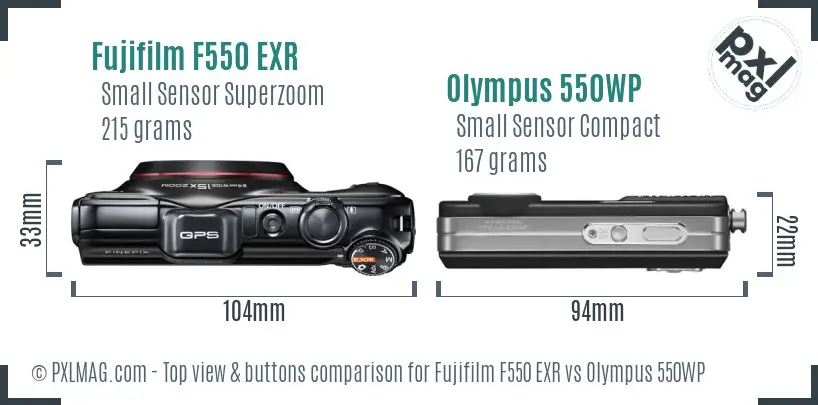 Fujifilm F550 EXR vs Olympus 550WP top view buttons comparison