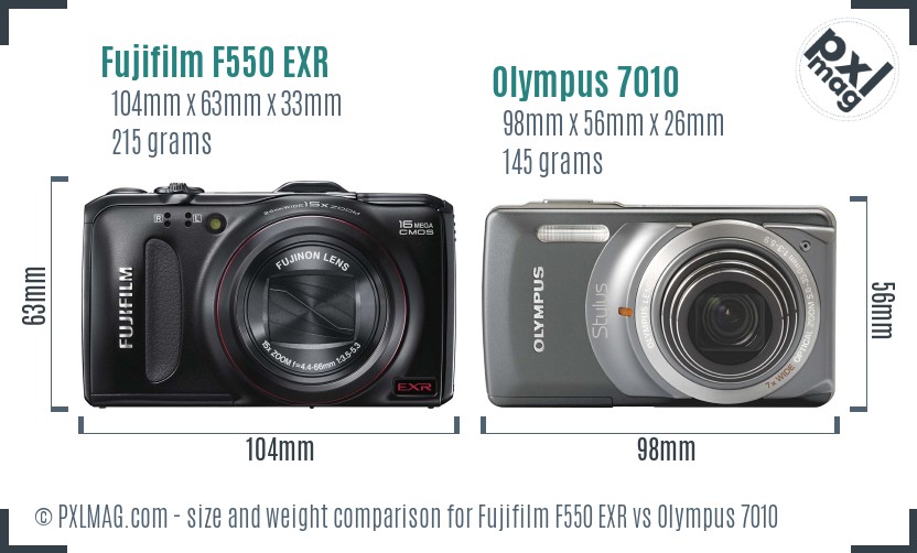 Fujifilm F550 EXR vs Olympus 7010 size comparison