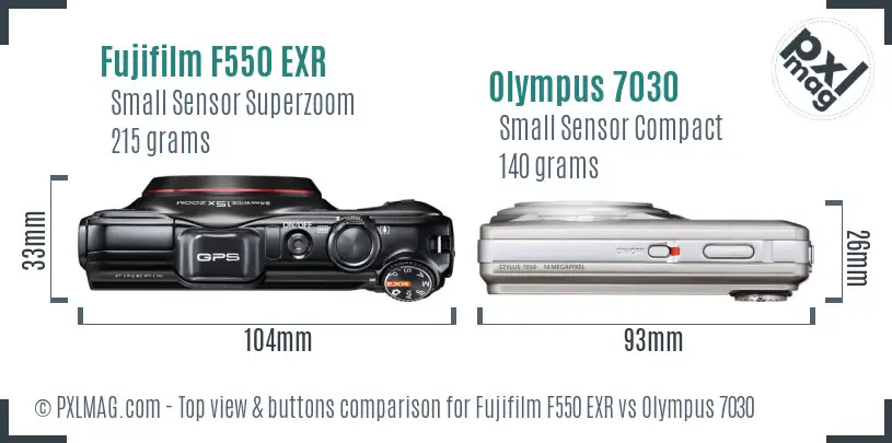 Fujifilm F550 EXR vs Olympus 7030 top view buttons comparison Fujifilm F550 EXR vs Olympus 7030 top view buttons comparison