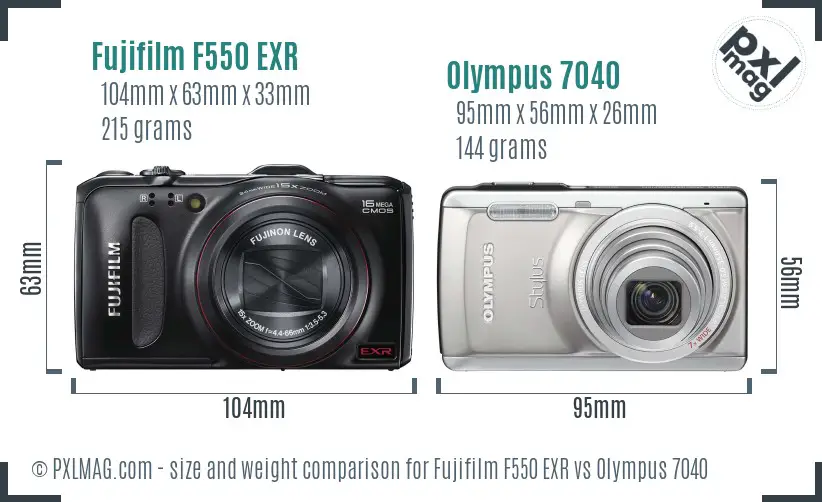 Fujifilm F550 EXR vs Olympus 7040 size comparison