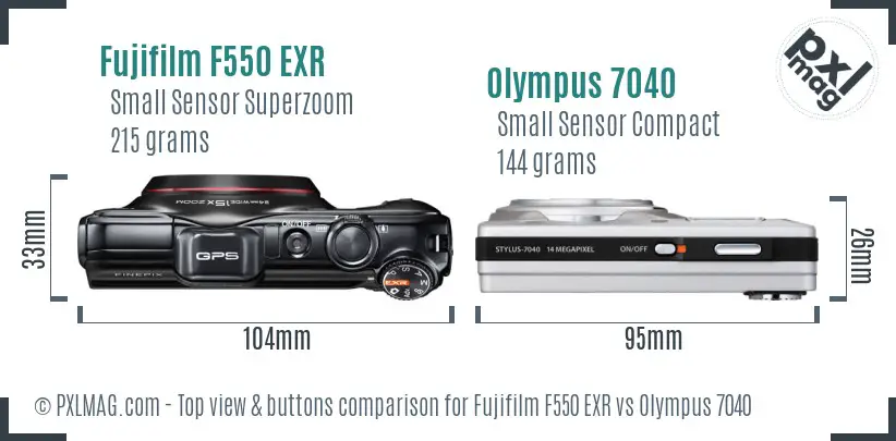 Fujifilm F550 EXR vs Olympus 7040 top view buttons comparison