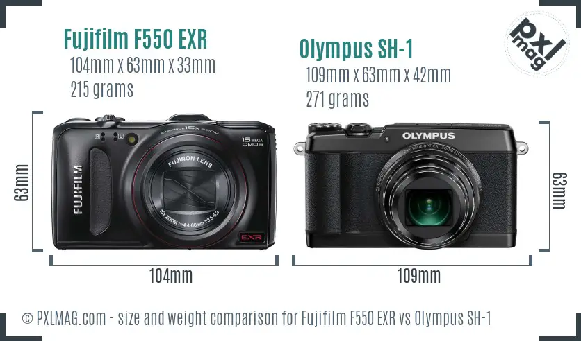 Fujifilm F550 EXR vs Olympus SH-1 size comparison
