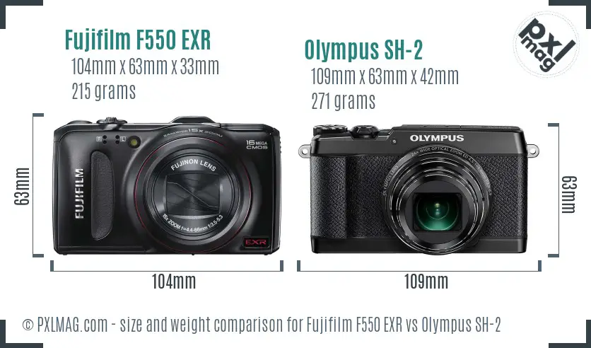 Fujifilm F550 EXR vs Olympus SH-2 size comparison