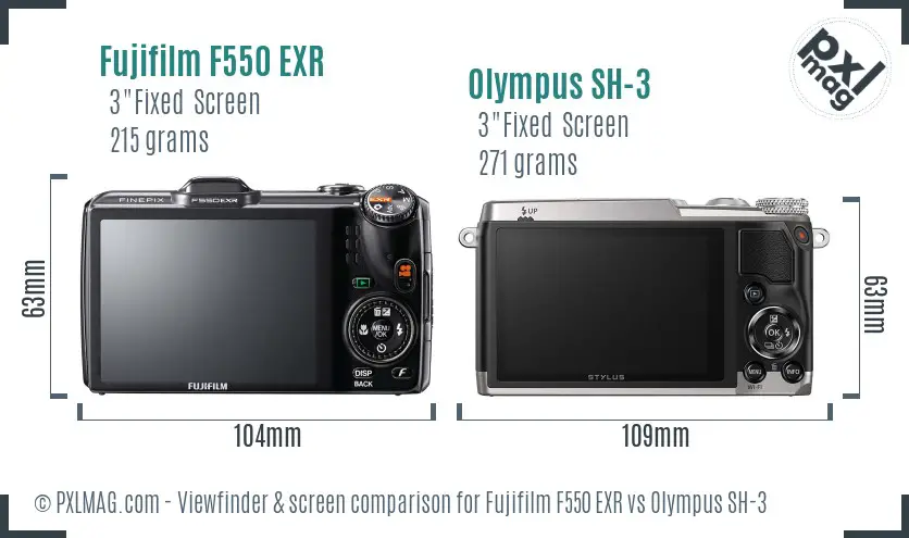 Fujifilm F550 EXR vs Olympus SH-3 Screen and Viewfinder comparison