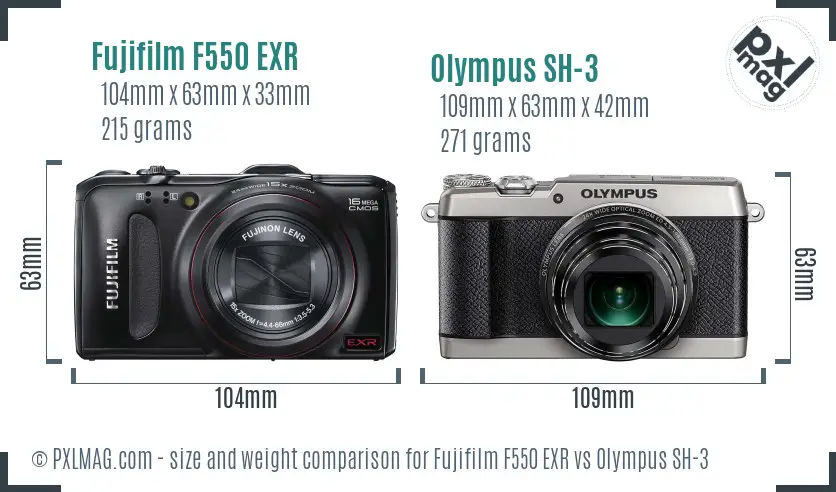 Fujifilm F550 EXR vs Olympus SH-3 size comparison