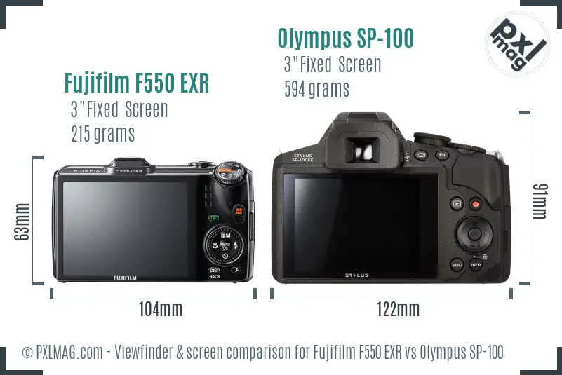 Fujifilm F550 EXR vs Olympus SP-100 Screen and Viewfinder comparison