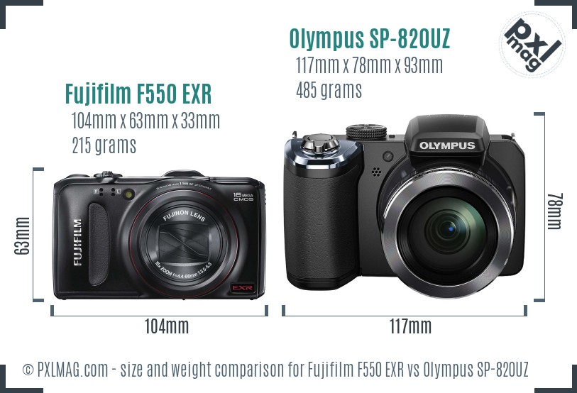 Fujifilm F550 EXR vs Olympus SP-820UZ size comparison