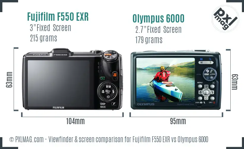 Fujifilm F550 EXR vs Olympus 6000 Screen and Viewfinder comparison