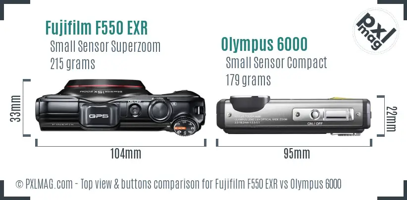 Fujifilm F550 EXR vs Olympus 6000 top view buttons comparison