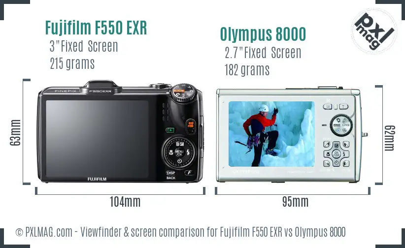 Fujifilm F550 EXR vs Olympus 8000 Screen and Viewfinder comparison