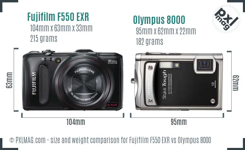 Fujifilm F550 EXR vs Olympus 8000 size comparison