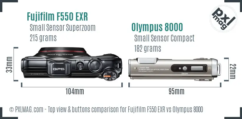 Fujifilm F550 EXR vs Olympus 8000 top view buttons comparison