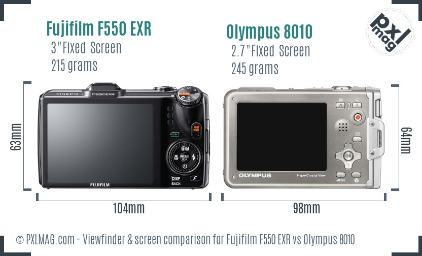 Fujifilm F550 EXR vs Olympus 8010 Screen and Viewfinder comparison
