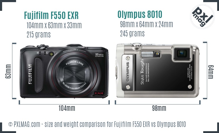 Fujifilm F550 EXR vs Olympus 8010 size comparison Fujifilm F550 EXR vs Olympus 8010 size comparison