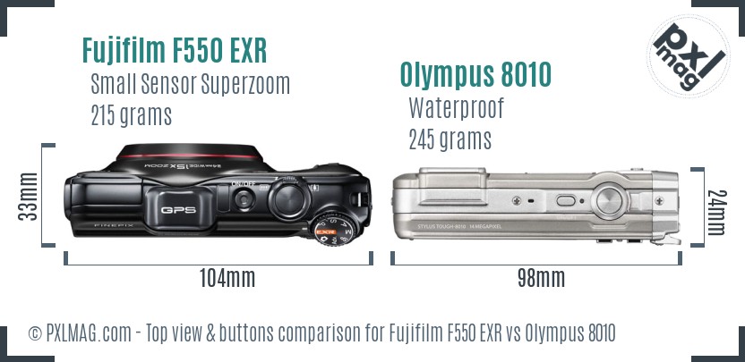 Fujifilm F550 EXR vs Olympus 8010 top view buttons comparison