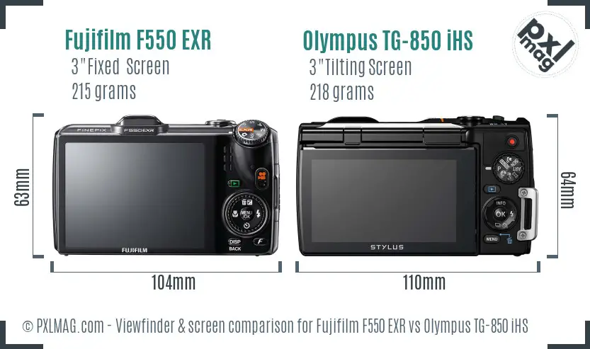 Fujifilm F550 EXR vs Olympus TG-850 iHS Screen and Viewfinder comparison