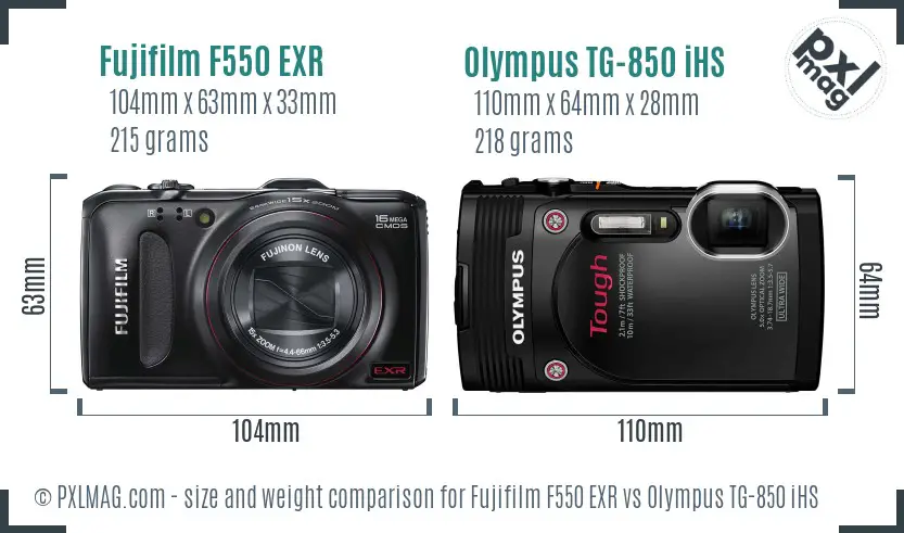 Fujifilm F550 EXR vs Olympus TG-850 iHS size comparison